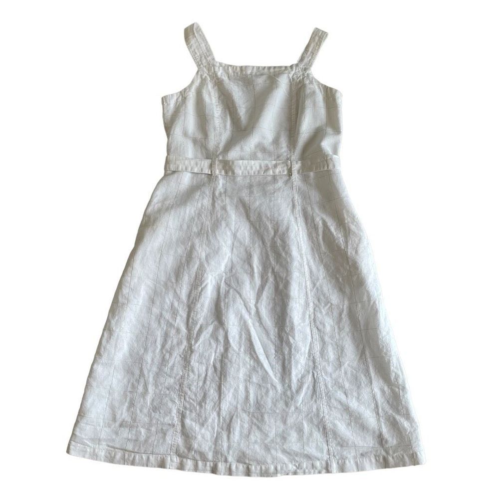 Liz Claiborne White Linen Cotton Strappy Midi Dress Pockets Women’s Size 14